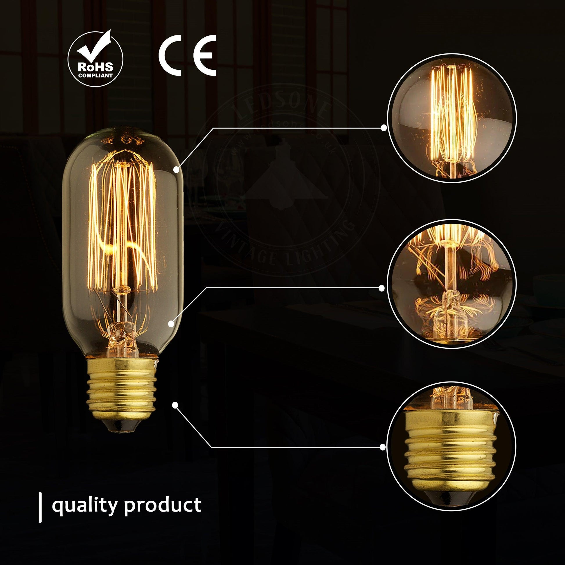 T45 E27 60W Dimmable Filament Dimmable Incandescent Bulb~3232-3