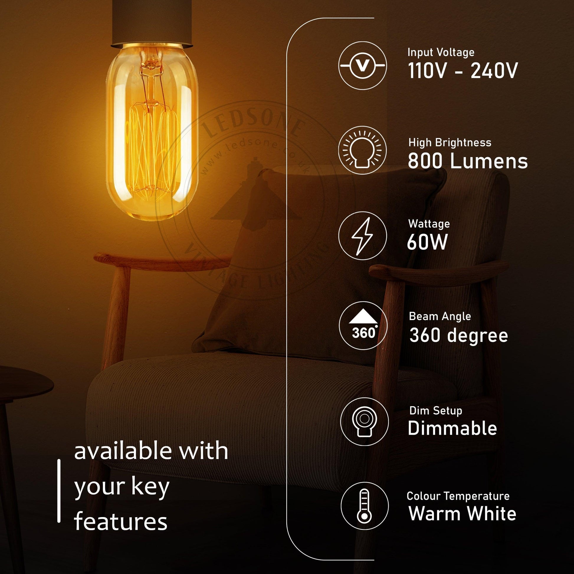 T45 E27 60W Dimmable Filament Dimmable Incandescent Bulb~3232-4