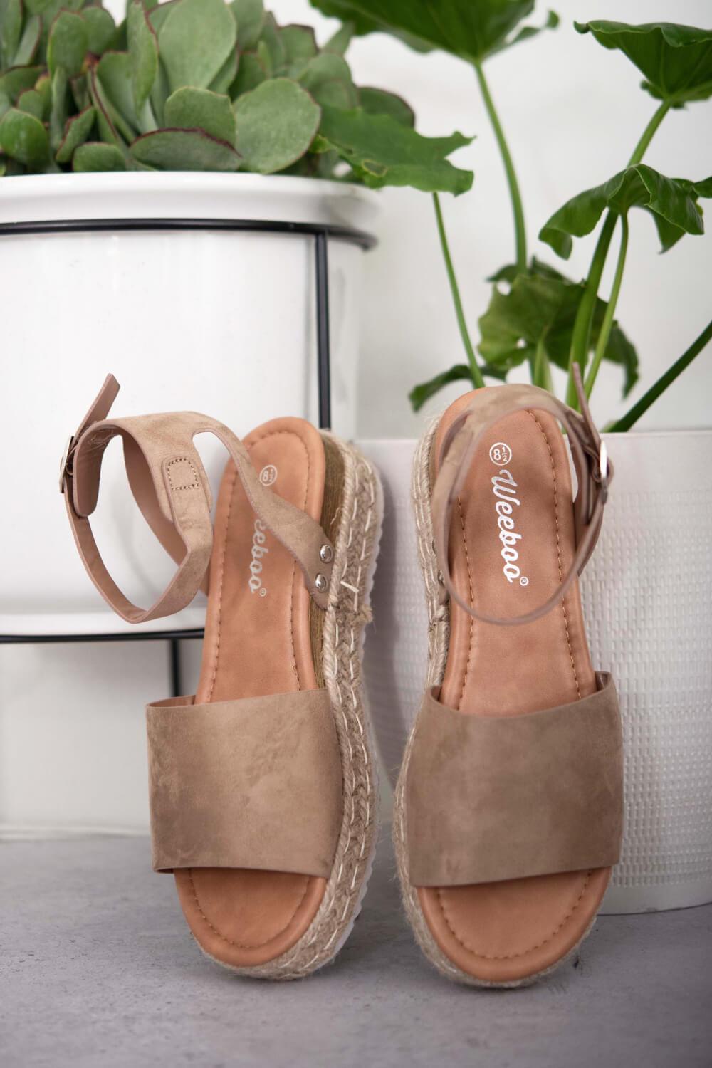 Tan Espadrille Platform Shoes - Puritific