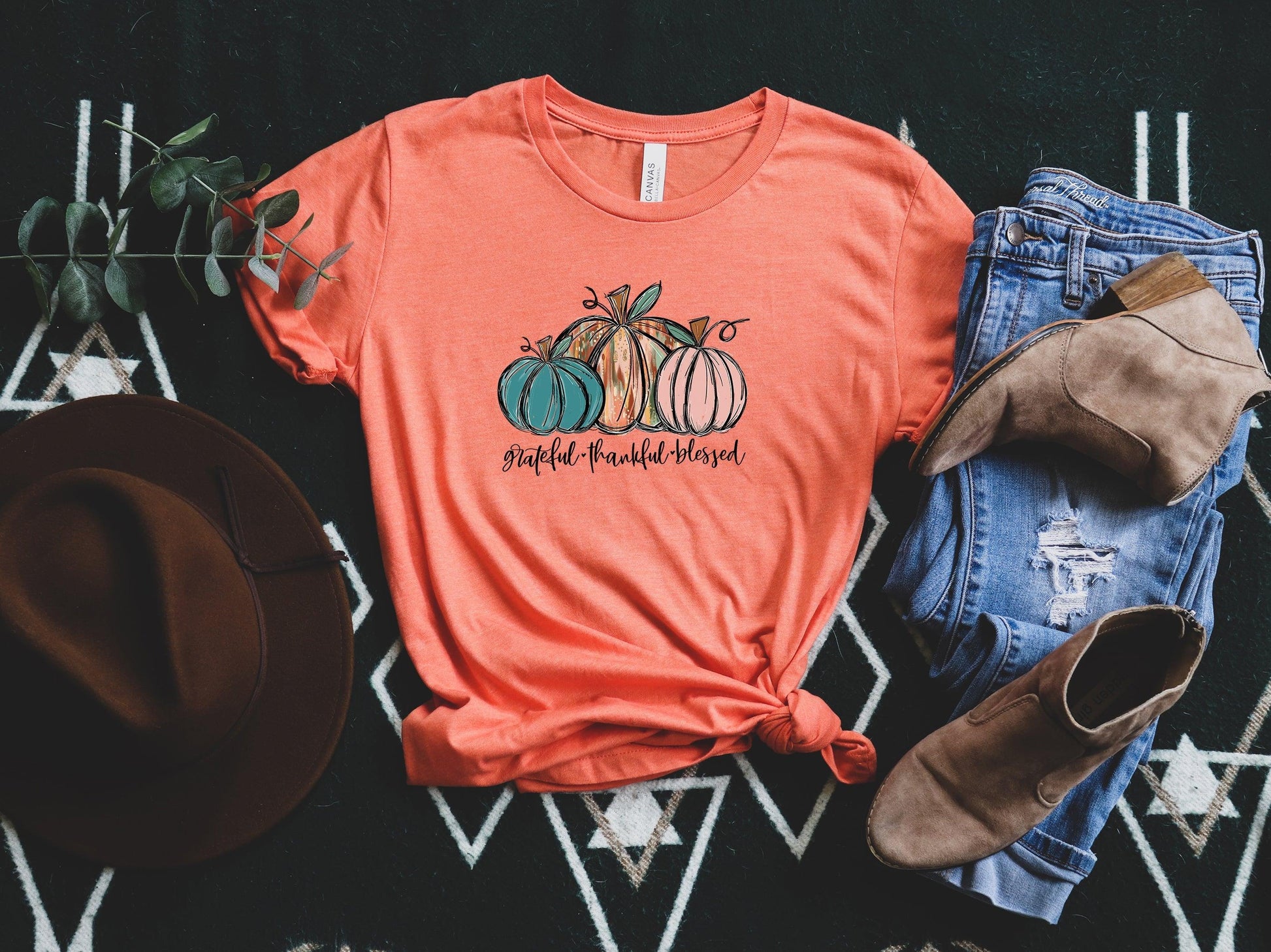 Thankful Grateful Blessed Shirt, Pumpkin Shirt - Puritific