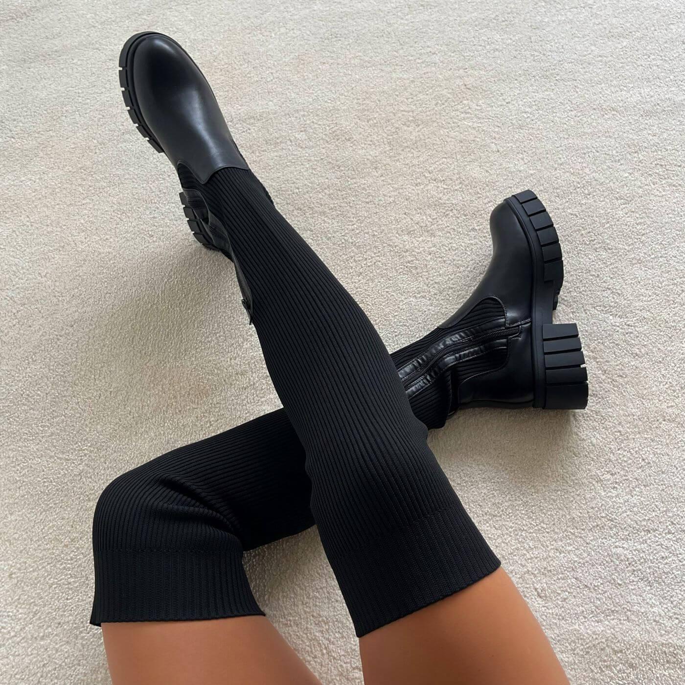 Thigh High Stretch Knit Boots - Puritific