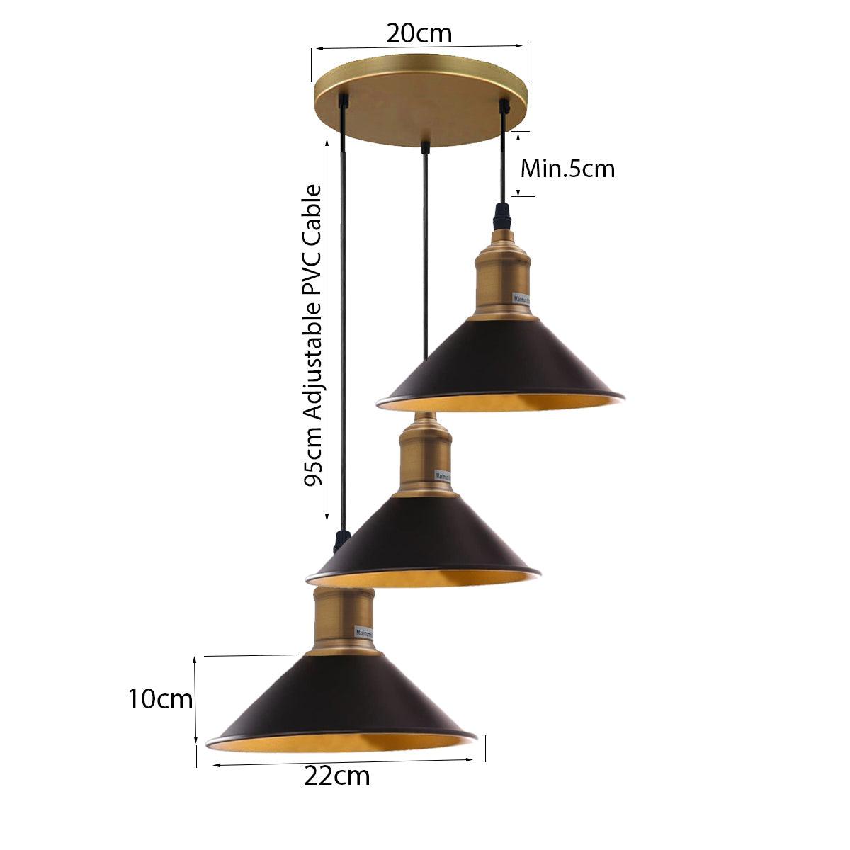 Three Outlet Black Pendant Light 3 Lights Modern Drop Hanging Light~1508-3