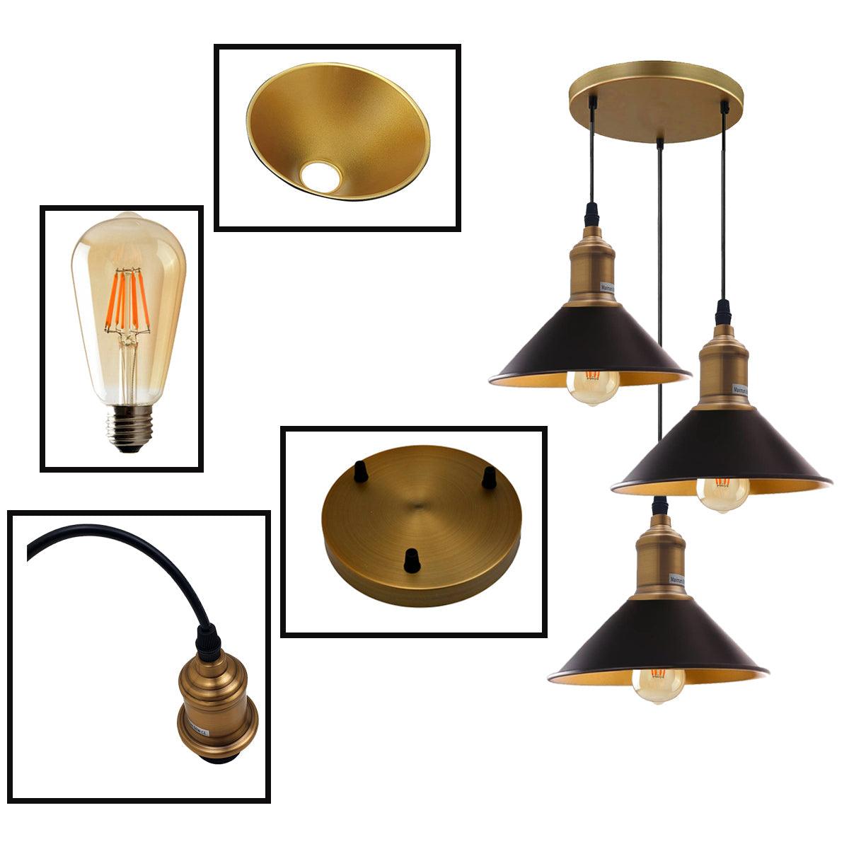 Three Outlet Black Pendant Light 3 Lights Modern Drop Hanging Light~1508-5