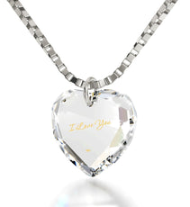 Tiny Crystal Heart Pendant I Love You Necklace 24k Gold Inscribed - Puritific