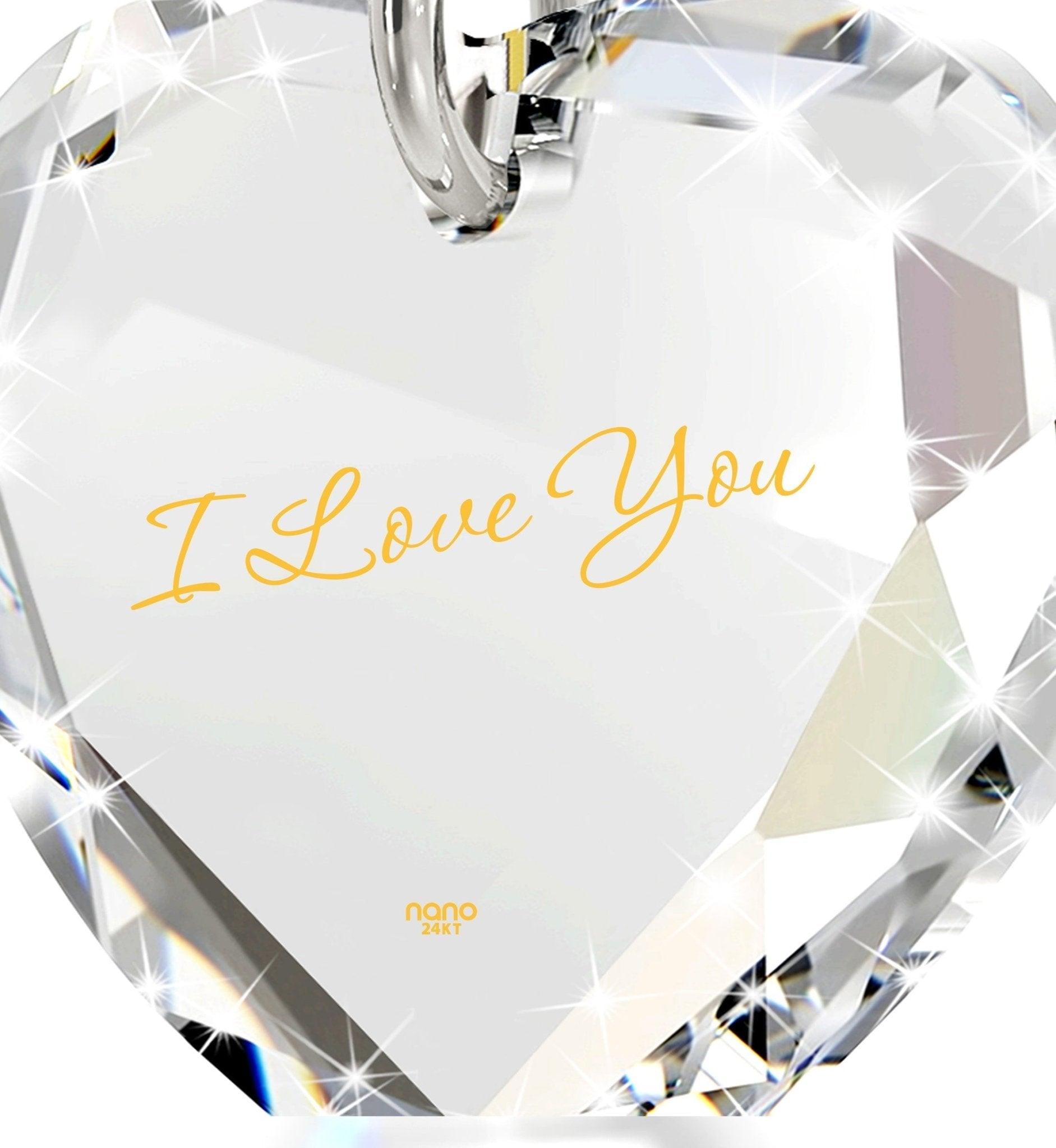 Tiny Crystal Heart Pendant I Love You Necklace 24k Gold Inscribed - Puritific