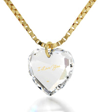 Tiny Crystal Heart Pendant I Love You Necklace 24k Gold Inscribed - Puritific