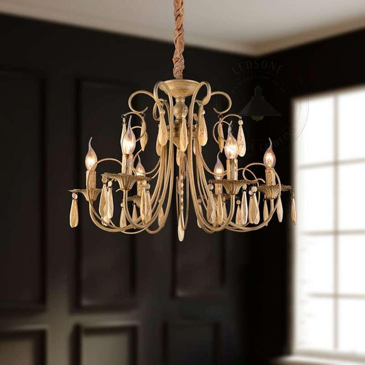 Traditional Gold 6 Arms Crystal Chandelier Adjustable Ceiling Light~4617-0