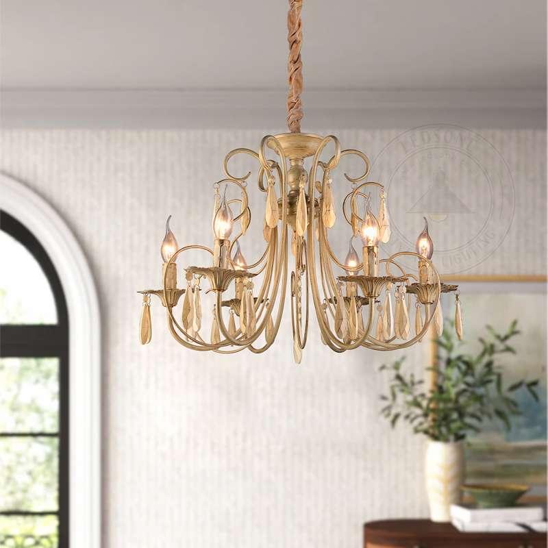 Traditional Gold 6 Arms Crystal Chandelier Adjustable Ceiling Light~4617-3