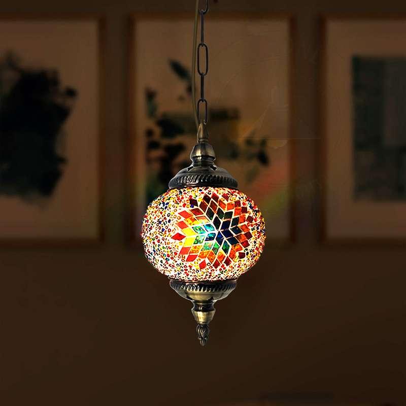 Turkish Mosaic Tiles Glass Pendant Light Fixture Globe Shape~4910-0