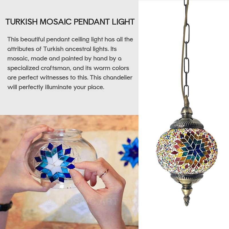 Turkish Mosaic Tiles Glass Pendant Light Fixture Globe Shape~4910-6