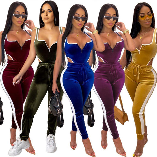 Velvet Bodysuit Pencil Pants Set - Puritific