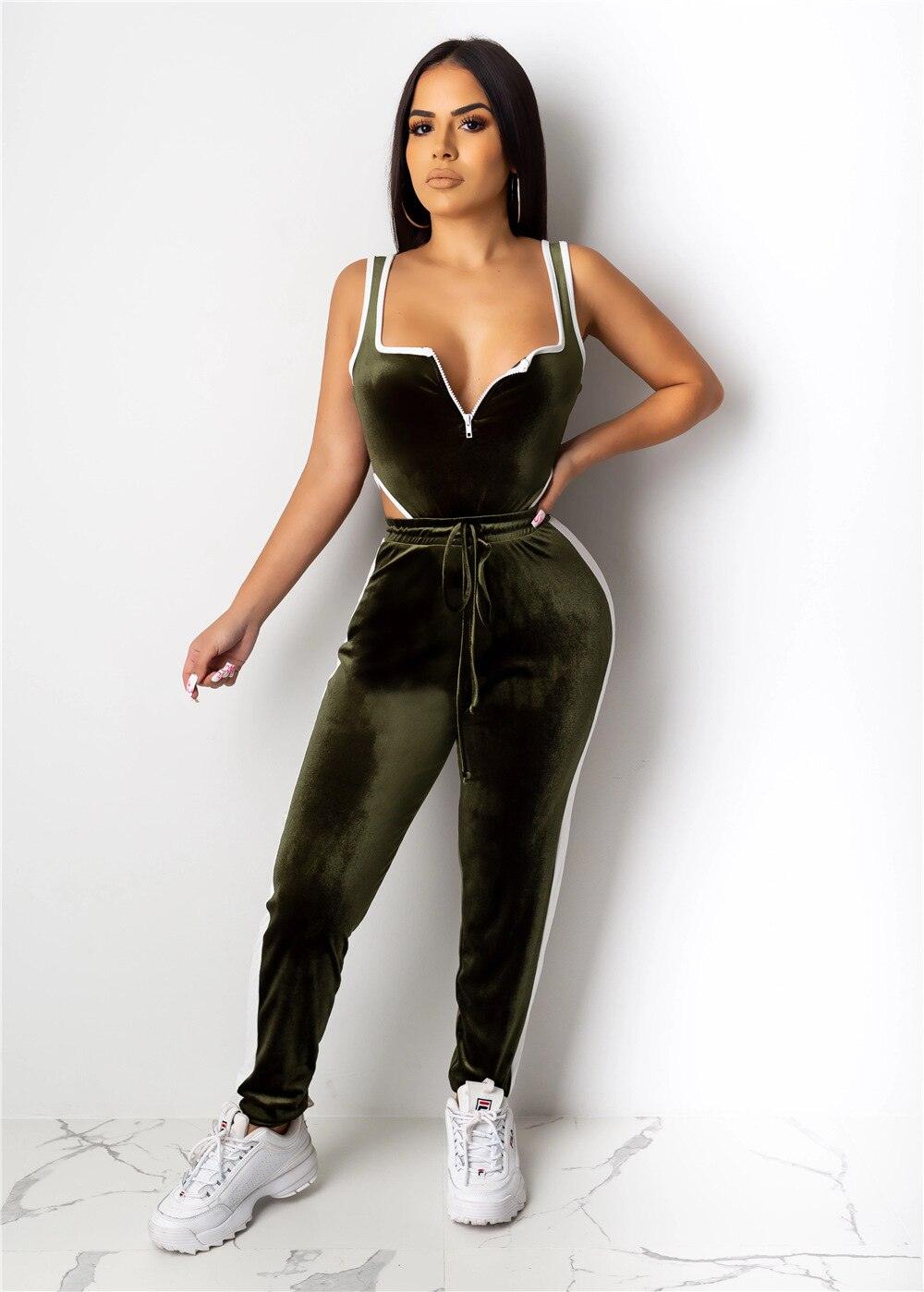 Velvet Bodysuit Pencil Pants Set - Puritific