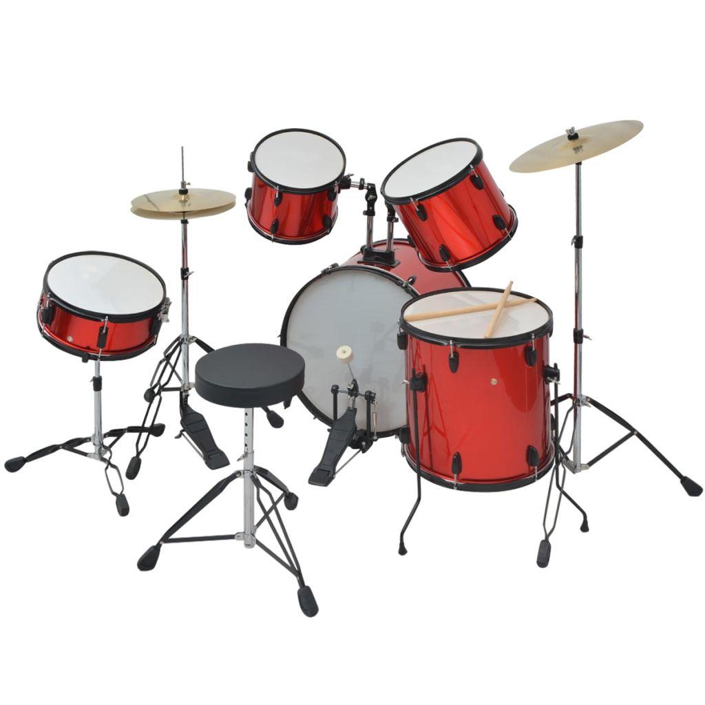 vidaXL Complete Drum Kit Powder-coated Steel Red Adult-1