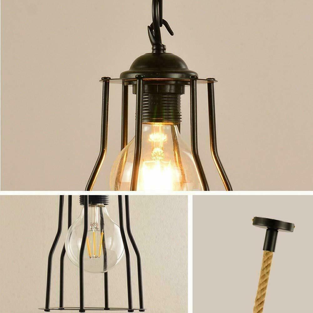 Vintgae E27 Industrial Pendant Retro Cage Edison Hemp Rope Ceiling Light Fixture~2026-7