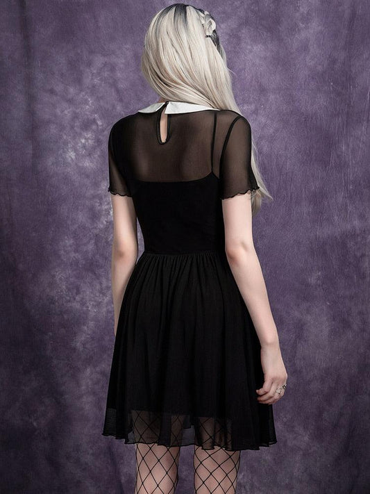 Wednesday Bat-Neck Mesh Dress - Puritific