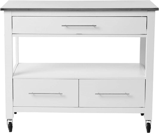 White and Stainless Rolling Kitchen Island or Bar Cart-0