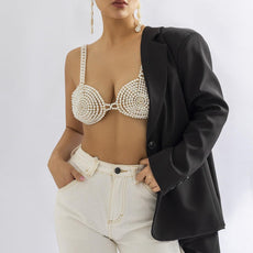 White Beaded Pearl Corset Bra - Puritific