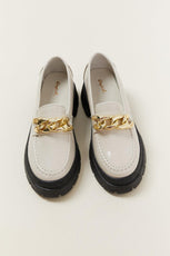 White Patent Leather Chunky Heel Loafers - Puritific