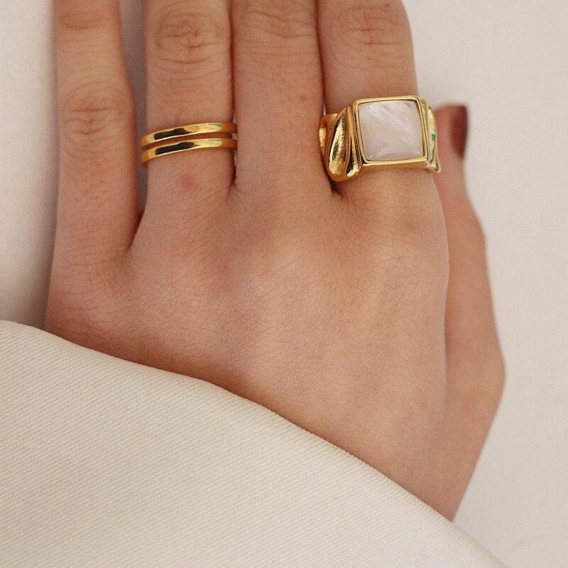 White Shell Square Ring - Puritific