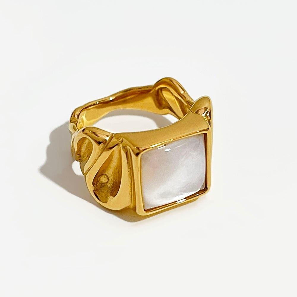 White Shell Square Ring - Puritific