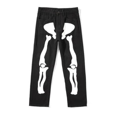 Wide Leg Skeleton Print Jeans - Puritific