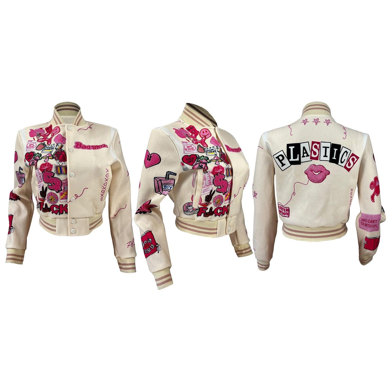 Women's Fashion Embroidered Baseball Jacket - Puritific