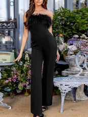 Women Sequined Feather-paneled Jumpsuit - Puritific