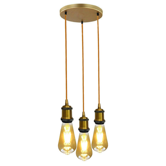 Yellow brass  3 Head Pendant Braided Fabric Flex Lamp Holder Fitting~1284-0