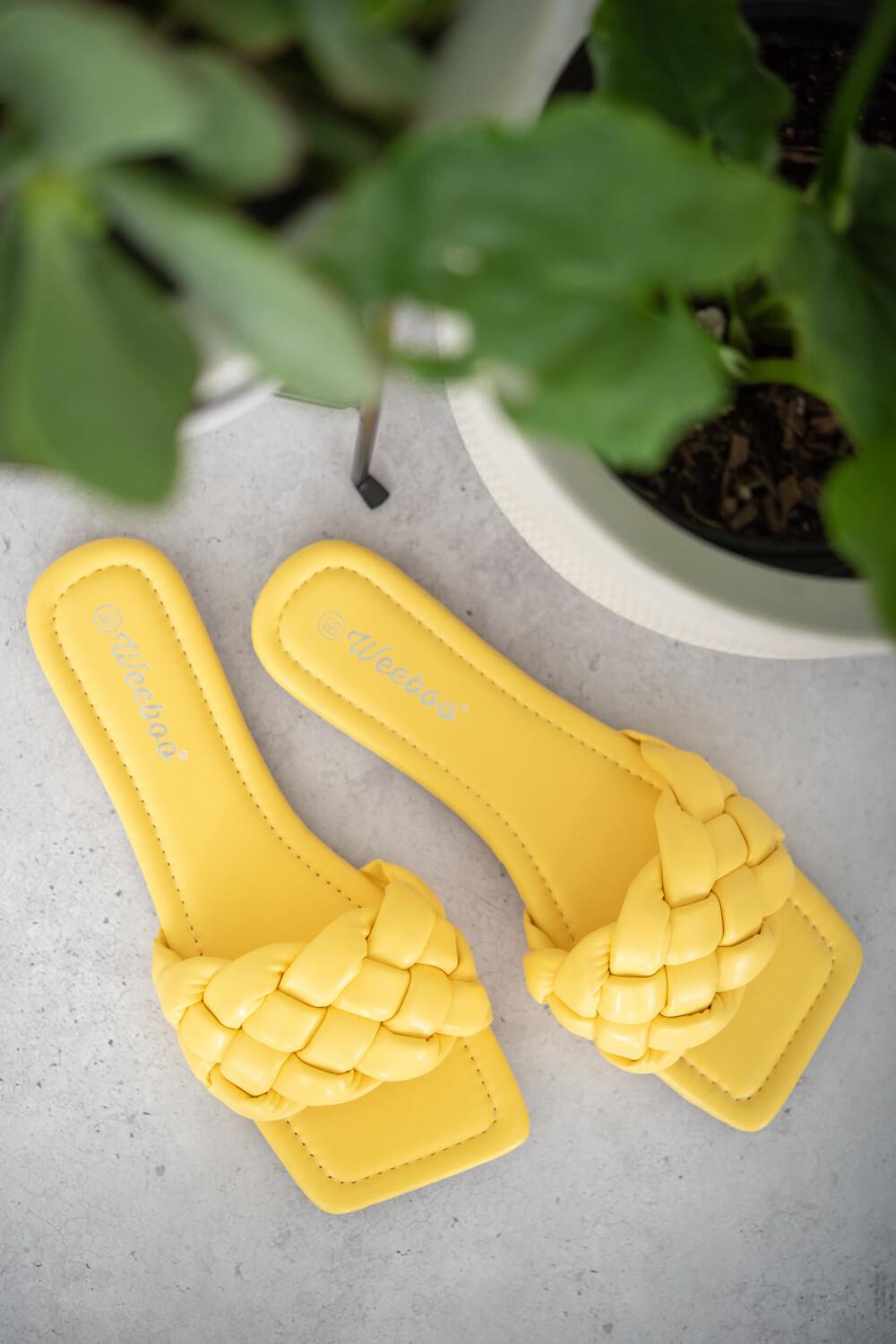 Yellow Woven Flat Sandals - Puritific